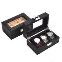 在飛比找蝦皮購物優惠-夢冉碳纖維手錶收納盒家用便攜手錶整理盒手錶櫃檯透明展示盒