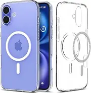 SPIGEN Liquid Crystal MagFit for iPhone iPhone 16 Case, Compatible with MagSafe Ring, Strong Magnet Air Cushion TPU Bumper Lightweight Raised Edges Slim Cover - Clear Case/White Ring