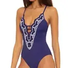 BECCA Delilah Clare Plunge Blue One-Piece Woman Swimsuit L22431 Size Small