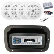 Pyle Marine Radio,Spa Bezel,Adapter,Antenna,Amp w/Kit, 4x 4'' 100W White Speaker