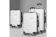 Wanderlite 3pcs Luggage Trolley Travel Suitcase Set TSA Hard Shell Case Strap White
