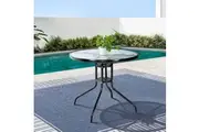 Gardeon Outdoor Bar Table Glass Cafe Table Steel Side Parasol Hole