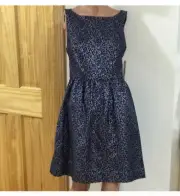 Alice + Olivia Jacquard Open Back Dress Wool Blend Silver Blue Women 8