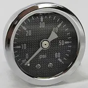 Marshall 60 psi Oil Pressure Gauge - Shock Proof and Liquid Filled - 1/8" NPT Fitting - Carbon Fiber Style Gauge Face - Motorcycle Harley Bobber Chopper Cafe Racer