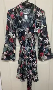 NWT Banana Republic Robe Floral Zebra Print Size Medium Satin Kimono Silk