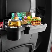 Car Back Seat Organizer with Cup Holder Tray, Universal Foldable Auto Headrest Drink Holder Storage Box Food Table Tray for Kids Travel Car Interior Accessories