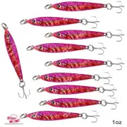 10pcs Fish WOW! Pink Gold 1oz Trolling Mega Metal Jig Luna Bait w/ Treble hook