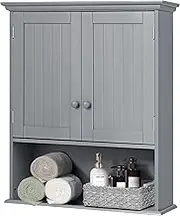 GLACER 2-Door Bathroom Medicine Cabinet, Hanging Sorage Cabinet with Open Shelf, Kitchen Laundry Wall Cabinet with Adjustable Shelf, 23.5 x 8 x 28 inches (Grey)
