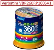 Verbatim VBR260RP100SV1 Blank Blu-ray BD-R DL 50GB 1-6x 100 Discs