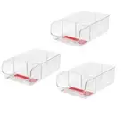 3 X Plastic Storage Container 3 Compartment Fridge Kitchen Pantry Organiser