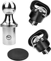 FEXON 60618 Puck System Gooseneck Hitch Ball Kit, Compatible with 2013-2024 Dodge RAM 2500 3500, 2-5/16 Inch Gooseneck Ball for Truck Bed with 2 Gooseneck Safety Chain Anchors | 30000 lbs GTW