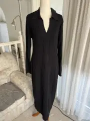 Witchery - Crepe Henley Knit Midi Dress- Black L