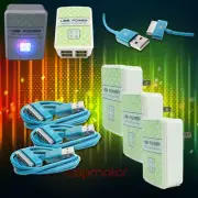 3X 4 USB PORT HUB AC WALL ADAPTER+6FT CABLE POWER CHARGER SYNC AQUA GALAXY TAB