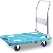 Flatbed Cart Plastic Flatbed Trolley Metal Foldable Handle and Swivel Wheels fit for Warehouse Platform Hand Truck Factory Load Capacity 660lb Hand Truck(Size:Mute)(One Color Mutetone)