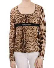 Roberto Cavalli Leopard Print Top Long Sleeve Women Brown
