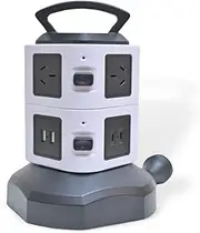 Surge Protected 6 Sockets with USB Black Extension Lead - Multi Plug Charging Station Compatible with iPhones/Tablet/Laptops, Power Extension for Home & Office - 2 Meter Cord - Black (6-Socket/ 4-USB)