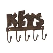 Willow & Silk Cast Iron Wall 'Keys' Sign 5 Hook Coat/Scarf Hanger/Organiser 17cm