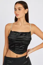 Black Cami Top Diamante Strap - Size S, Women's Top