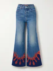 [Mother] Mother - + La Doublej The Tomcat Roller Printed High-rise Flared Jeans - Mid denim - 24 24 Blue
