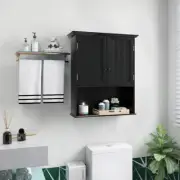 Bathroom 2-Doors Cabinet Shelf Storage With Adjustable Shelves Wall Mount Black