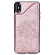 For Iphone Xs Max Cat Tree Embossing Pattern Shockproof Protective Case With Card Slots and Photo Frame(Rose Gold)