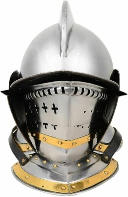 Bergonet Knight's - Jousting Closed Helmet in Steel Brass Trim Rustic Vintage
