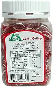 Candy Cottage Bullseyes 250gm Old Fashioned Lollies Sweets
