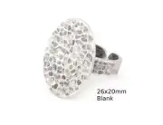 Oval Hammered Adjustable Ring Blank Bezel Base -Antique Silver Plated Brass 4936