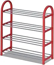 4-Tier Shoe Rack, Metal Storage Organizer Stackable Shoe Tower Standing Shelves Hold up to 12-16 Pairs Shoes for Living Room, Entryway, Hallway and Cloakroom (Color : Red, Size : 571957cm)