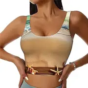 [LHDGBNV] Sports Bras for Women, U Back Removable Womens Tank Tops Ocean Beach Theme Funny Yoga Print Workout Bras