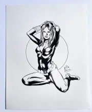 Signed Original Mike Perkins Black Widow Inked Pinup 11X14