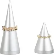 GemeShou 2pcs Silver ring display for selling, jewelry display ring for wedding ceremony, ring cone storage organizer, Wedding ring holder for night stand【Silver Ring Holder 2pcs】