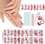 EBANKU Halloween Semi Cured Gel Nail Polish Stickers, Blood Handprint Gel Nail Wraps Strips Red Nail Gel Polish Stickers for Women Girls Halloween Nail Art Decor(UV/LED Lamp Required)