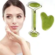 KUMSODE Set of 2 Gua Sha Stone and Face Jade Roller Set for Facial Massage - Reduces Eye Puffiness and Skincare Routine Green