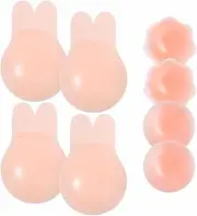 [ANGELEMM] Invisible Push Up Sticky Bra - 2 Pairs Silicone Stick on Bra Women's Adhesive Lift up Cup Bras with 2 Pairs Nipple Covers Push Up Strapless Backless Bras for Women Dresses Beige, Beige, m