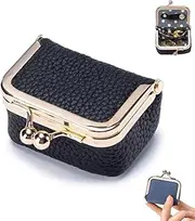 [Generic] Genuine Leather Mini Jewelry Box, Mini Travel Ring Box, Leather Travel Jewelry Case, Portable Travel Mini Jewelry Box Leather Jewellery Ring Organizer, Mini Jewelry Travel Case (Black)
