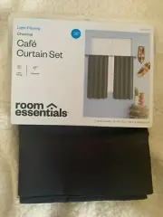 CURTAINS by ROOM ESSENTIALS 42 x 36 -CHARCOAL, light filtering, rod pockets NEW