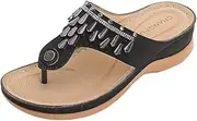 [HOTRA] Sandals for Bunions Wide Fitting Rhinestone Platform Wedges Flip Flops with Memory Foam Summer Anti Slip Beach Shoes (Color : Black, Size : 6)