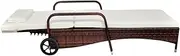 Camping Sunloungers Reclining Patio ChairsSun Lounger with Wheels Poly Rattan Brown**