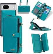 [Yidai-Silu] for Google Pixel 6 Flip Wallet Case【3in1 Design，Zipper Case】 Detachable Magnetic Shoulder Strap Viewing Stand Shockproof Card Holder PU Folio Cover for Google Pixel 6 6,4" - Blue