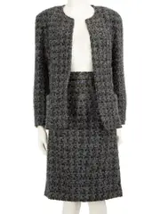Blue Tweed Suit CC Jacket & Skirt Set