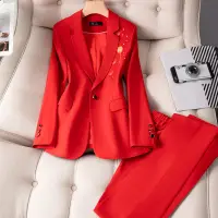 在飛比找蝦皮商城精選優惠-小西裝外套女大紅色婚禮2022秋冬刺繡時尚氣質女神範西裝禮服