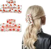 Cherry Strawberry Hair Claw Clips for Women Girls, 2 Pcs Cute Claw Clips for Thick and Thin Hair, Non-Slip Hair Clip, Large Square Hair Claw, Spring Summer Hair Accessories Gift Set