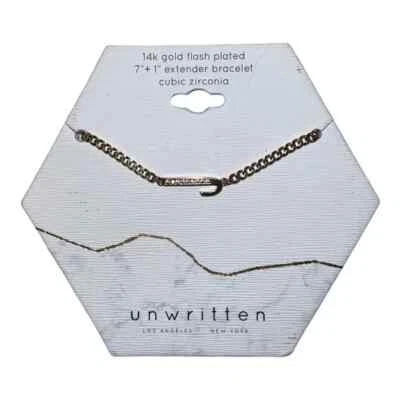 Unwritten Cubic Zirconia Initial Link Bracelet 14K Gold Plated "J" NWT
