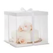 4x Cake Boxes Carriers White Clear Tall with Ribbon for 10 Inch Cakes, 12x12x10"