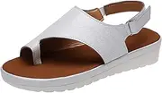 [XWCG] Women's Fashion Wedge Platform Buckle Strap Sandals Ladies Cusual Shoes Retro Round Open Toe Orthopedic Sandals Bunion Correction Wedge Flip Flops,White,US11/EU43