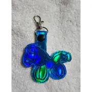 Balloon Animal Keychain Iridescent Blue Novelty Bag Charm Key Ring