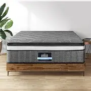 Giselle Bedding Queen Size Mattress, Dual Pocket Spring System Pillow Top 33cm Thickness Mattresses for Bedroom Home Furniture, Black+Grey 5Yrs Warranty Medium Firm Vacuum Packed