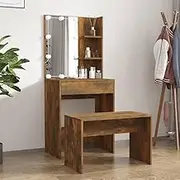 Dressing Table Set with LED Smoked Oak Engineered Wood,LED Vanity Table Set with Storage Timeless Style for Your Bedroom Dressing Tables