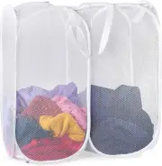 Mesh Popup Hamper - Two Compartments, Collapsible for Storage and Easy to Open.